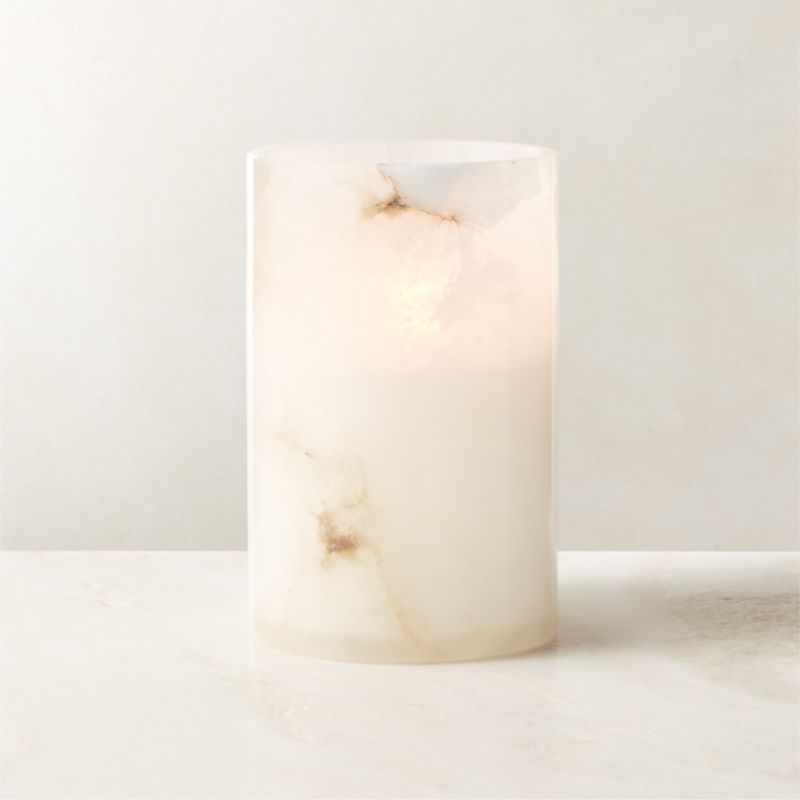 Poe White Alabaster Pillar Candle Holder 7
