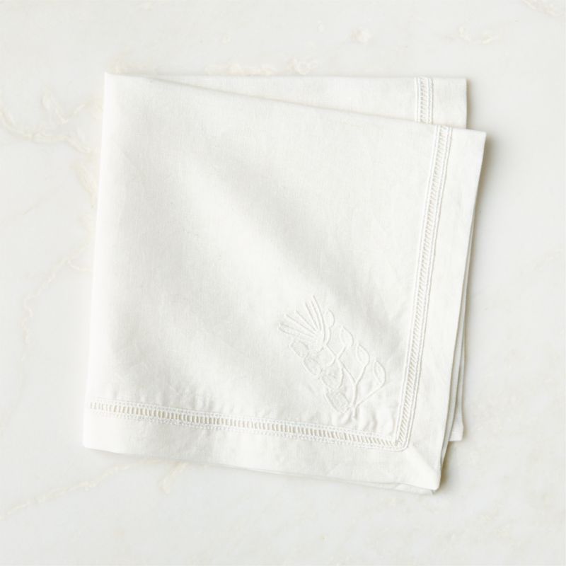 Rene Warm White Organic Cotton and Linen Embroidered Napkin