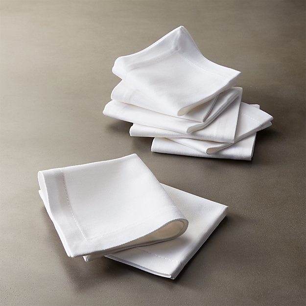 set of 8 restaurant white cocktail napkins CB2