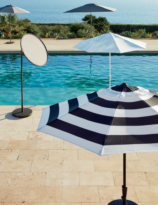 Shadow Round Black and White Stripe Umbrella with Base