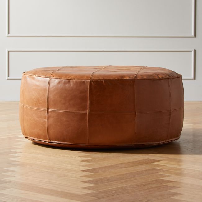 Online Designer Combined Living/Dining Round Saddle Leather Pouf-Ottoman