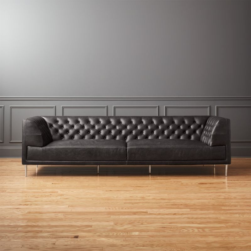 Savile Black Leather Tufted Extra Large Sofa | CB2