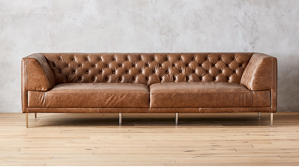 Savile Dark Saddle Leather Tufted Extra Large Sofa CB2