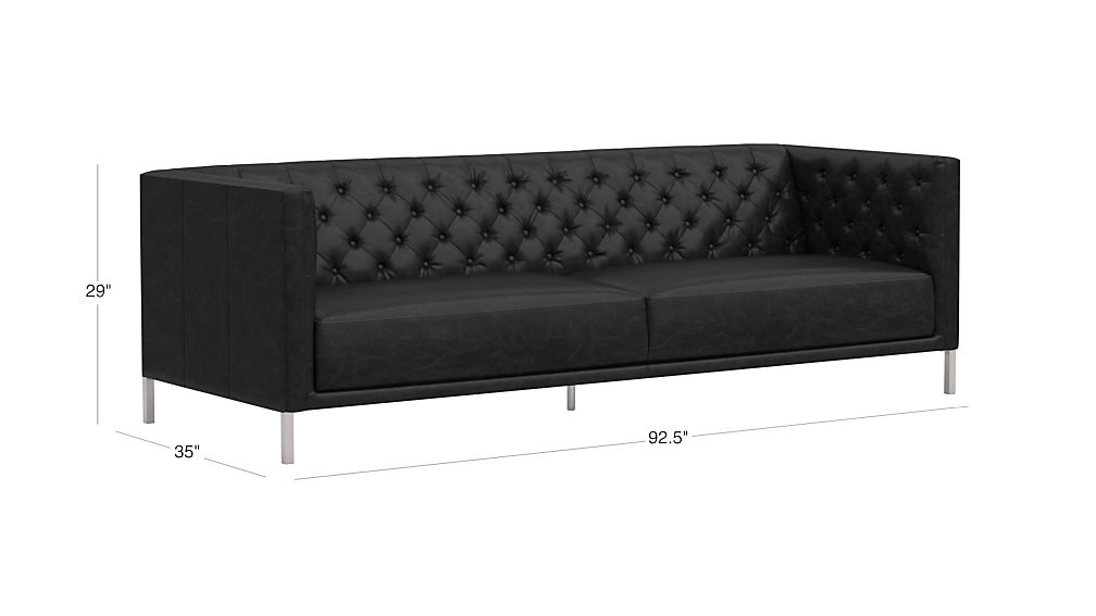 savile black leather tufted sofa CB2