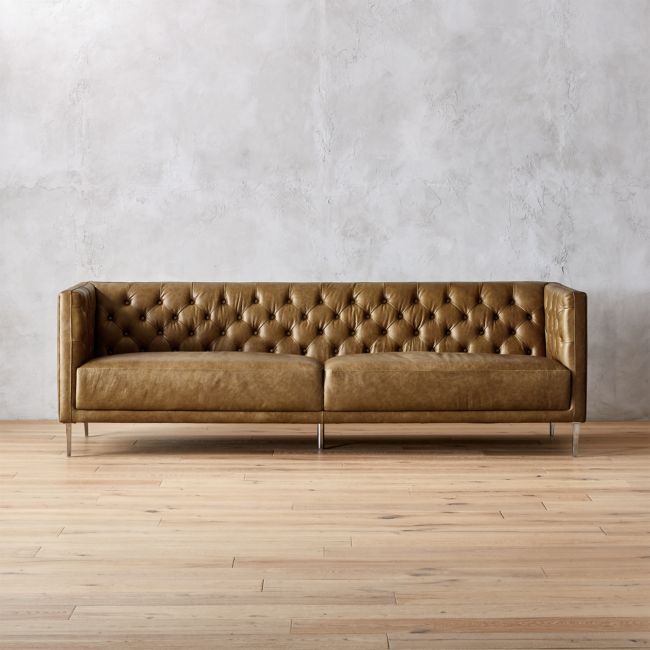 Online Designer Combined Living/Dining Savile Leather Tufted Sofa