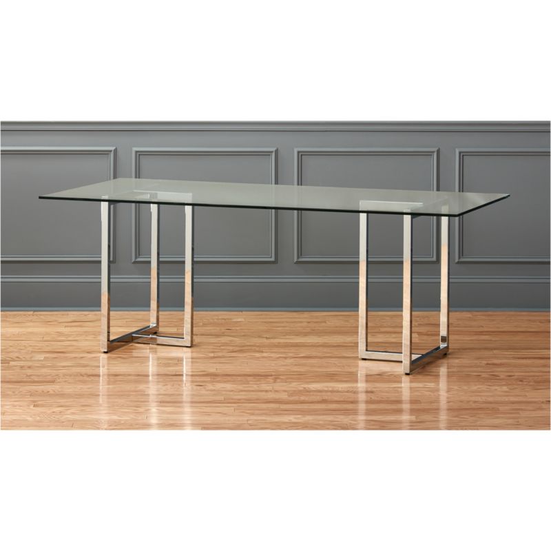 silverado 80" glass and chrome dining table CB2