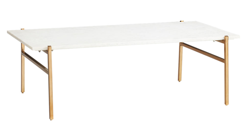 slab marble coffee table with brass base | CB2