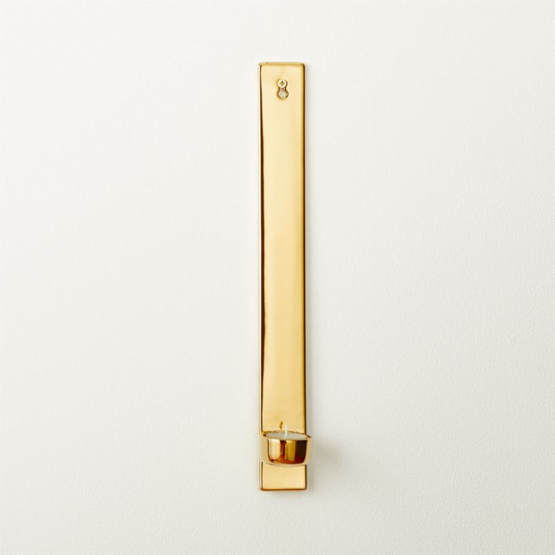 slim gold wall hanging tea light holder CB2