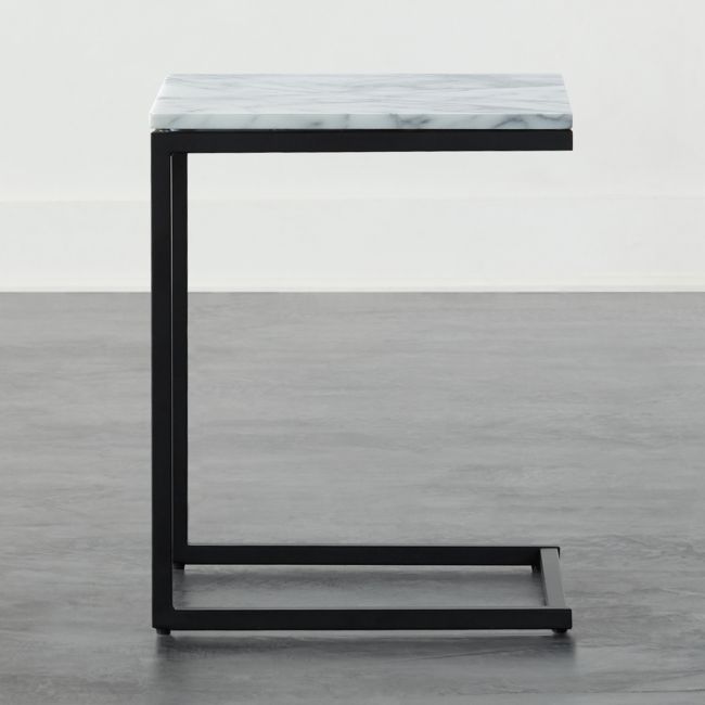 Online Designer Living Room Smart Black C Table with White Marble Top
