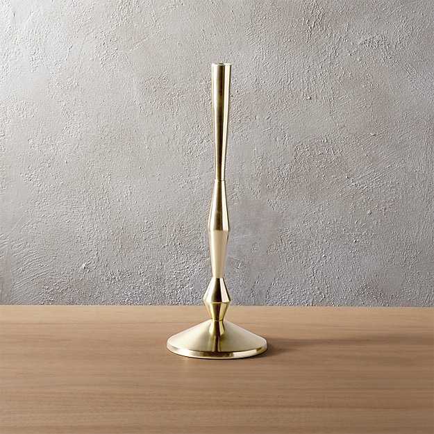 spindle small brass metal taper candle holder. CB2