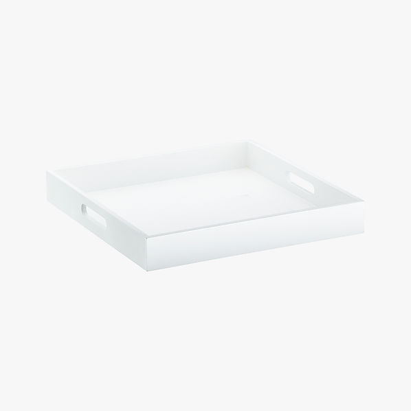 square hi gloss white tray in serving pieces  CB2