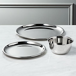 stainless steel serving plates and mini bowl