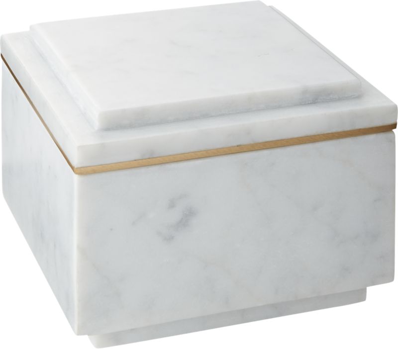 Step Square White Marble Brass Box