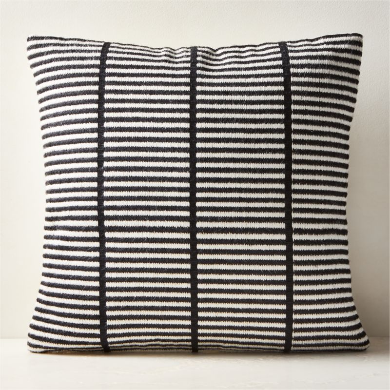 Stria Black and White Woven Silk Throw Pillow Cover 23''x23