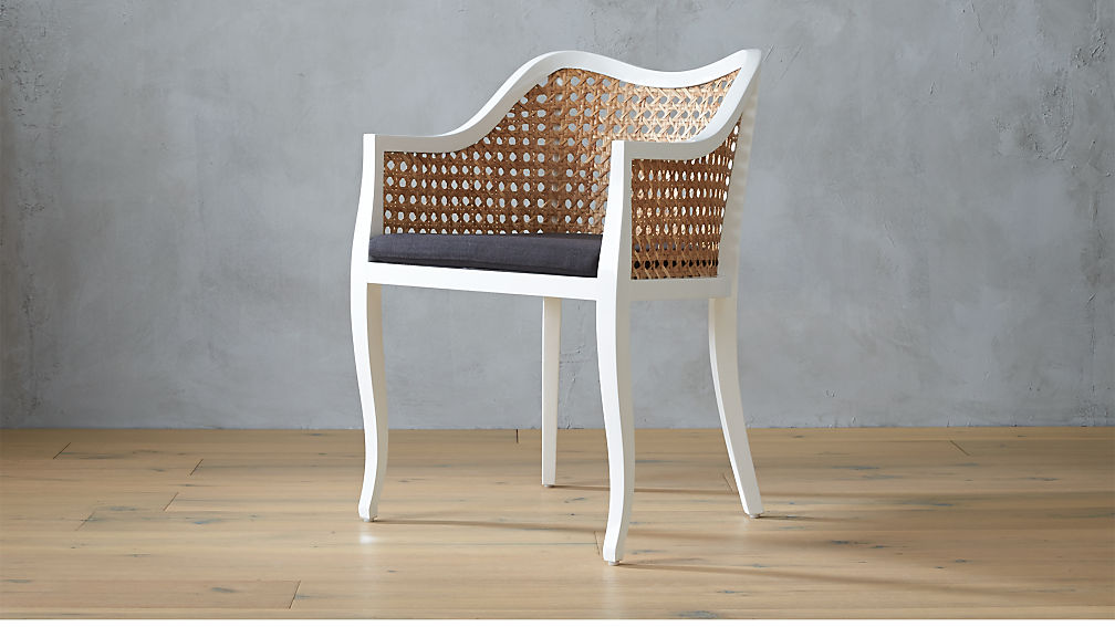 taybas white cane chair with black cushion | CB2