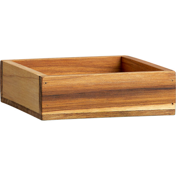 teak square stacking box in bath accessories  CB2