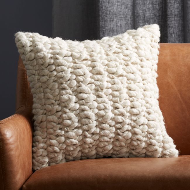 Online Designer Combined Living/Dining Tillie Ivory White Wool Throw Pillow with Feather-Down Insert 20