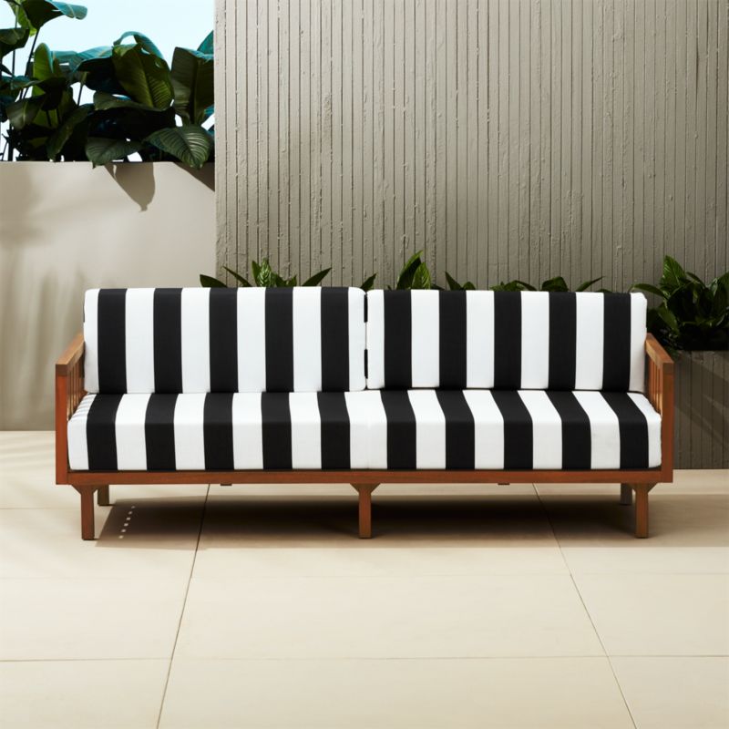 tropez black and white stripe outdoor sofa CB2