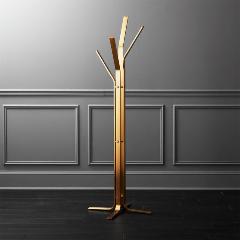 CB2 March Catalog 2019 Valentina Standing Gold Coat Rack