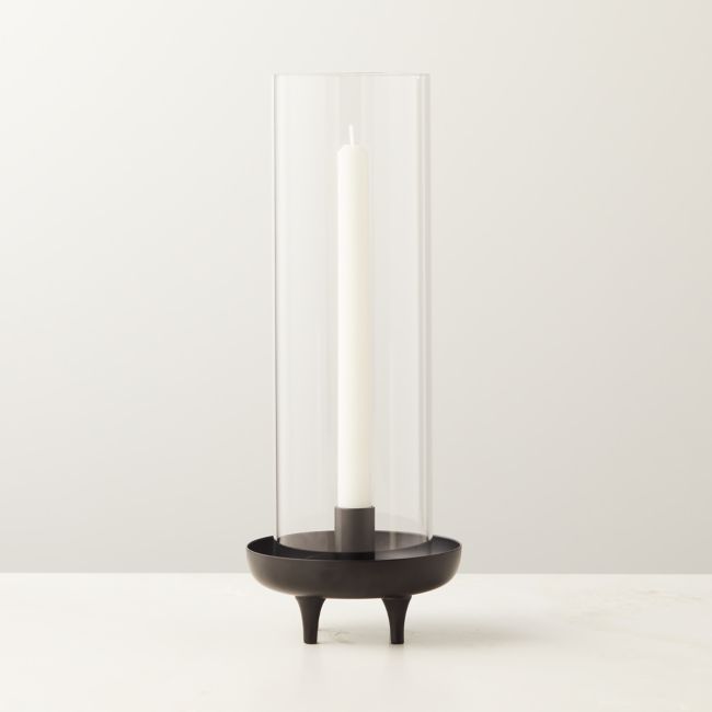 Online Designer Combined Living/Dining Vetro Matte Black Stainless Steel and Glass Hurricane Candle Holder