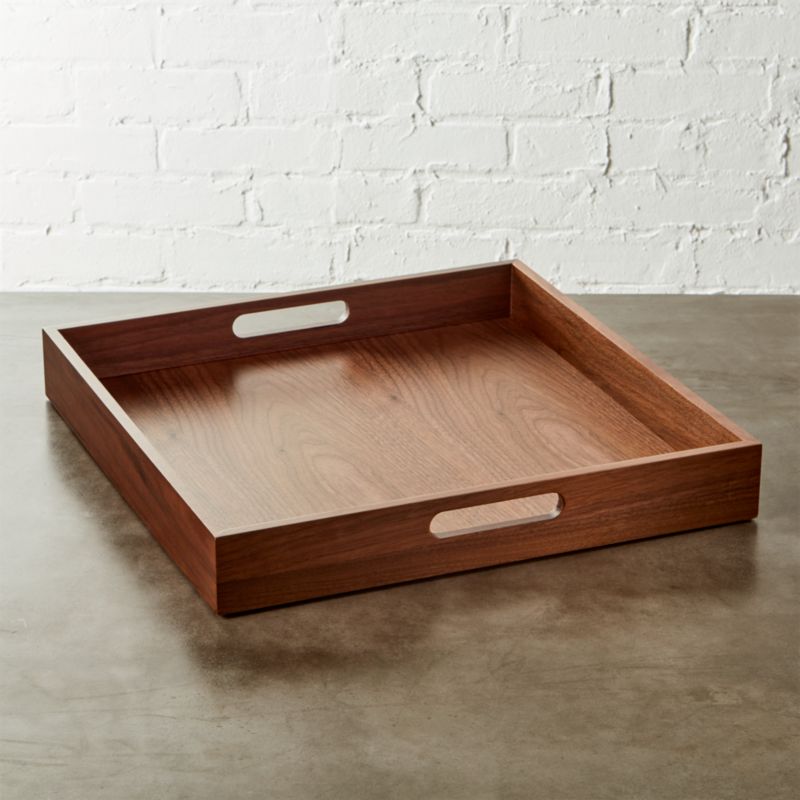 square wooden tray with handles | CB2