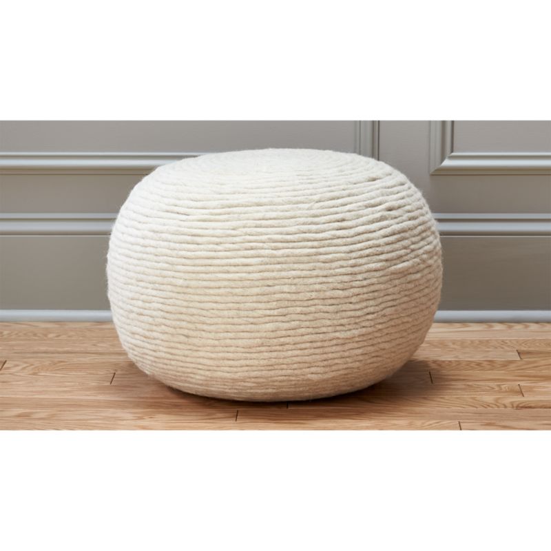 wool white pouf | CB2